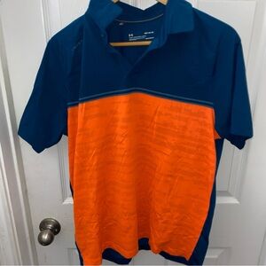 Under Armour Shirt Men M Blue Orange Colorblock Golf Polo HeatGear Short Sleev